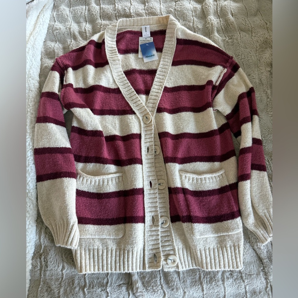 Abound Cream and Burgundy Knit Cardigan